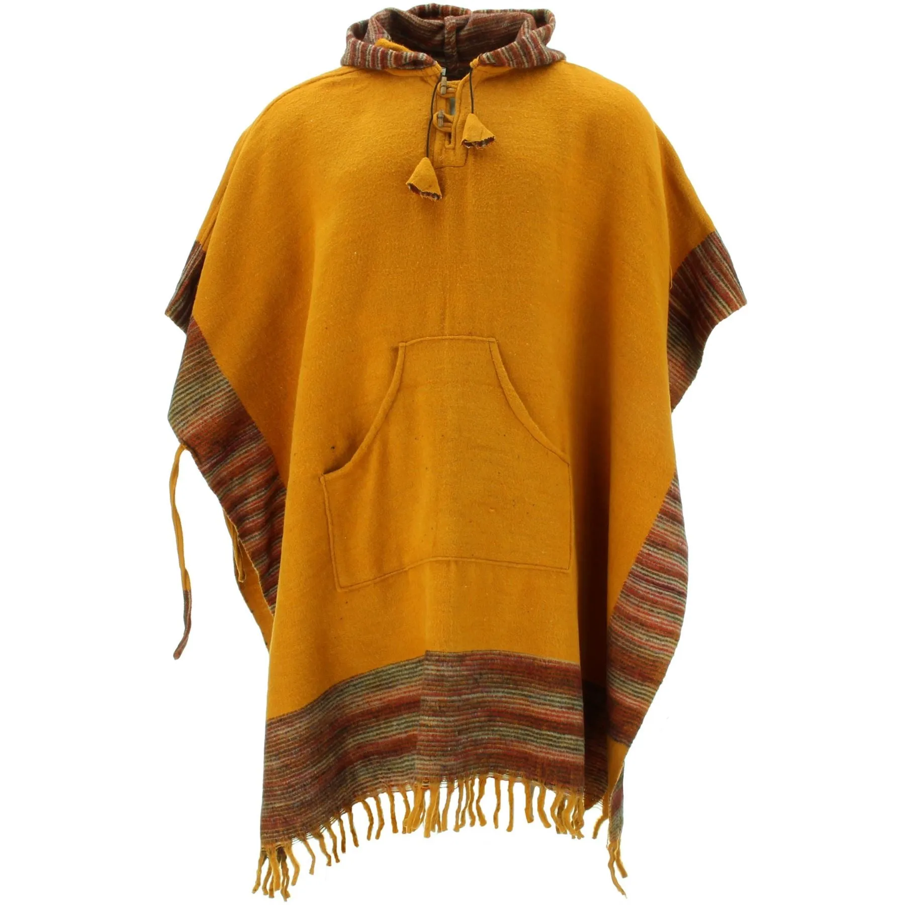 Soft Vegan Wool Hooded Tibet Poncho - Mustard Sunset