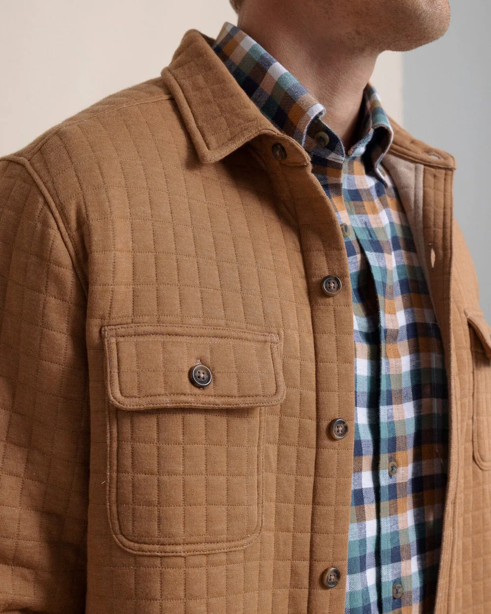 Southern Tide Fairwood Quilted Knit Shacket - Hazelnut Khaki