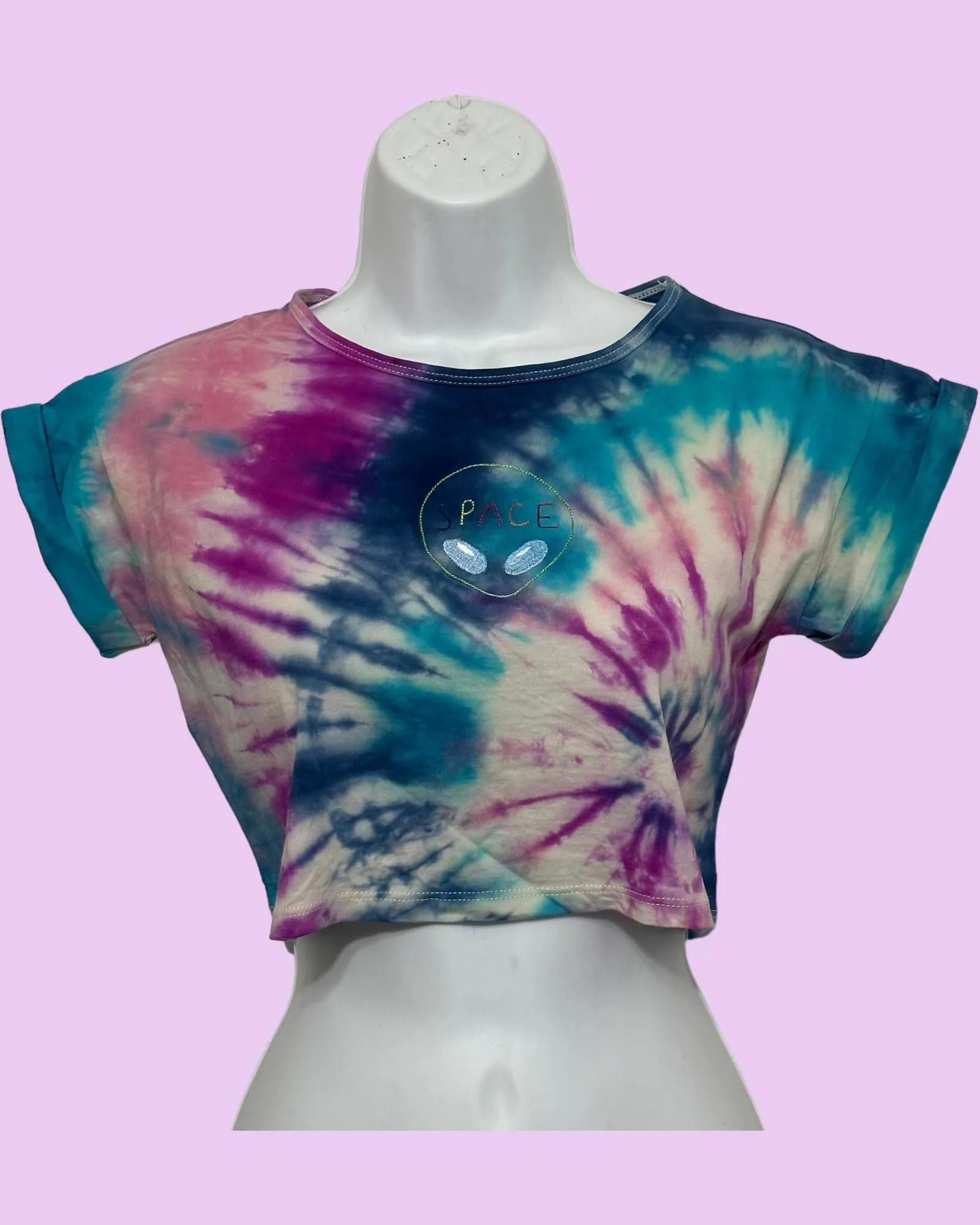 Space tie-dye Crop Top (ivory/pink/blues)