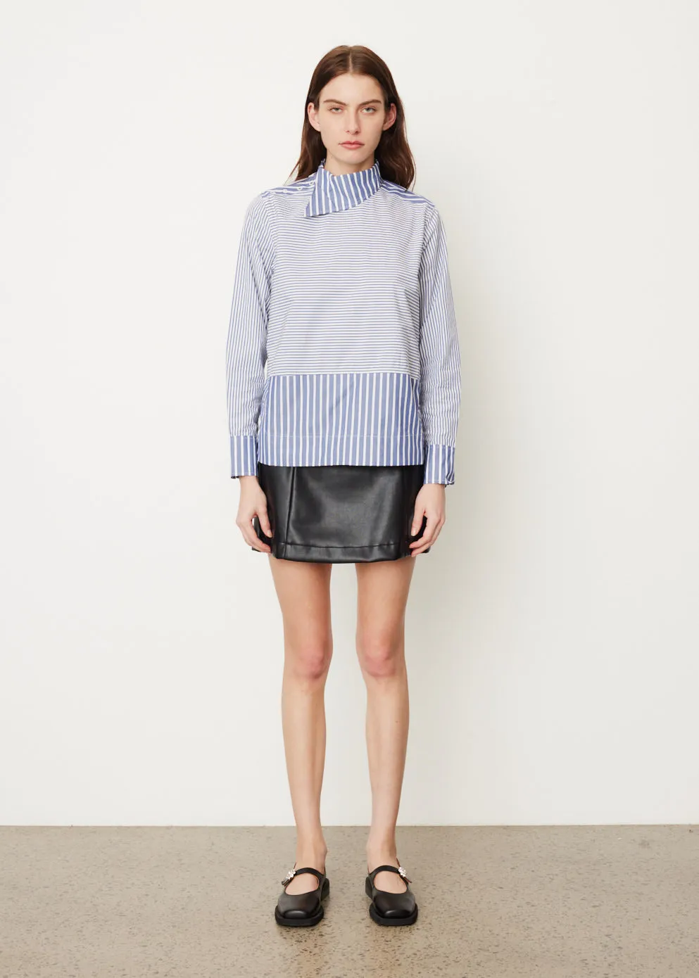 Stripe Cotton Asymmetrical Collar Shirt