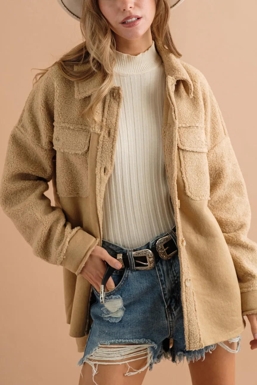 Tan Suede Teddy Oversized Jacket