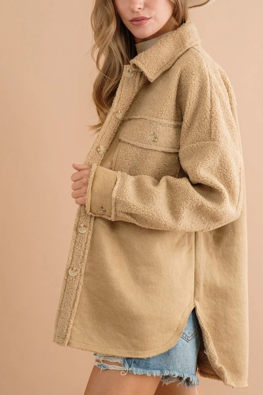 Tan Suede Teddy Oversized Jacket