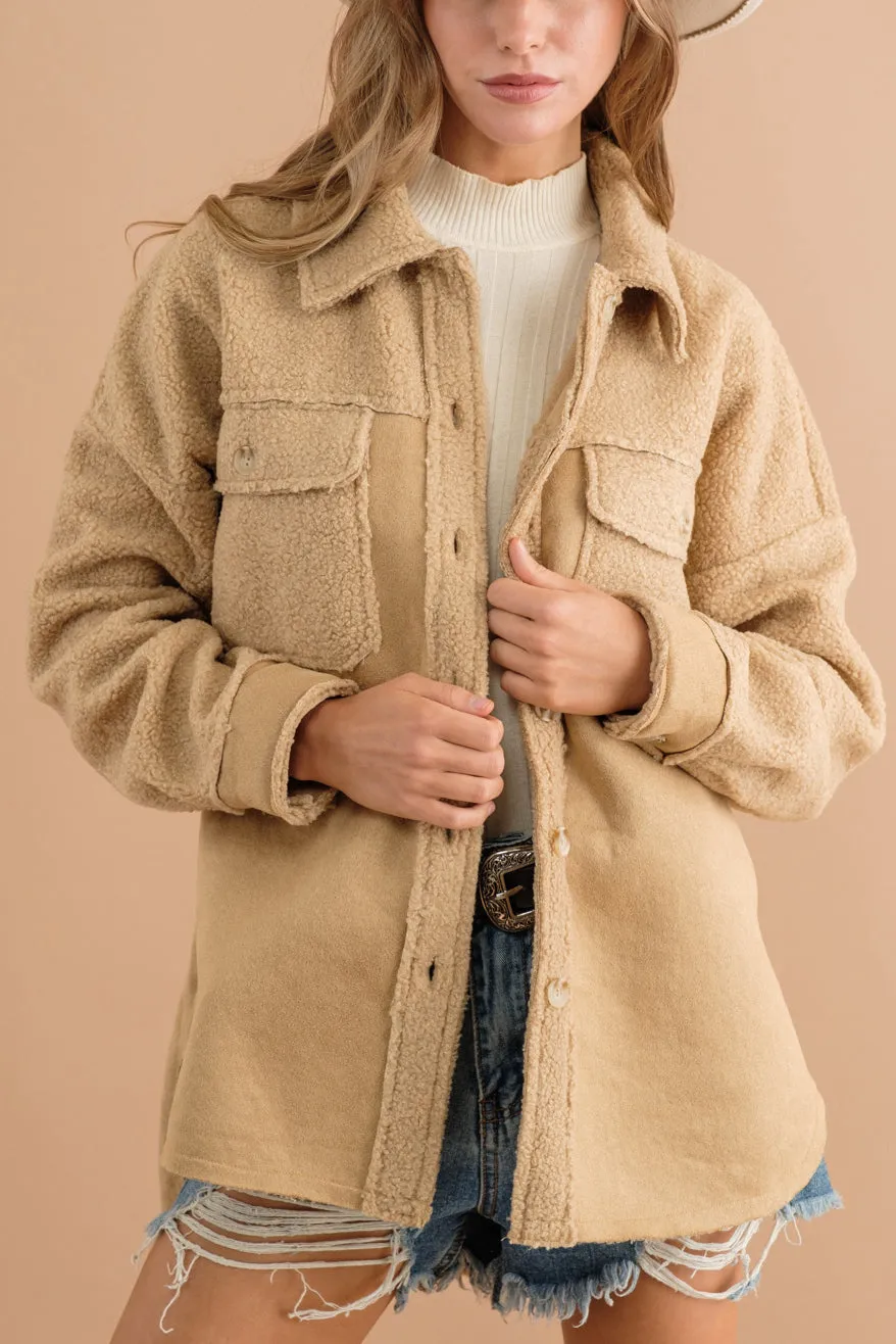 Tan Suede Teddy Oversized Jacket