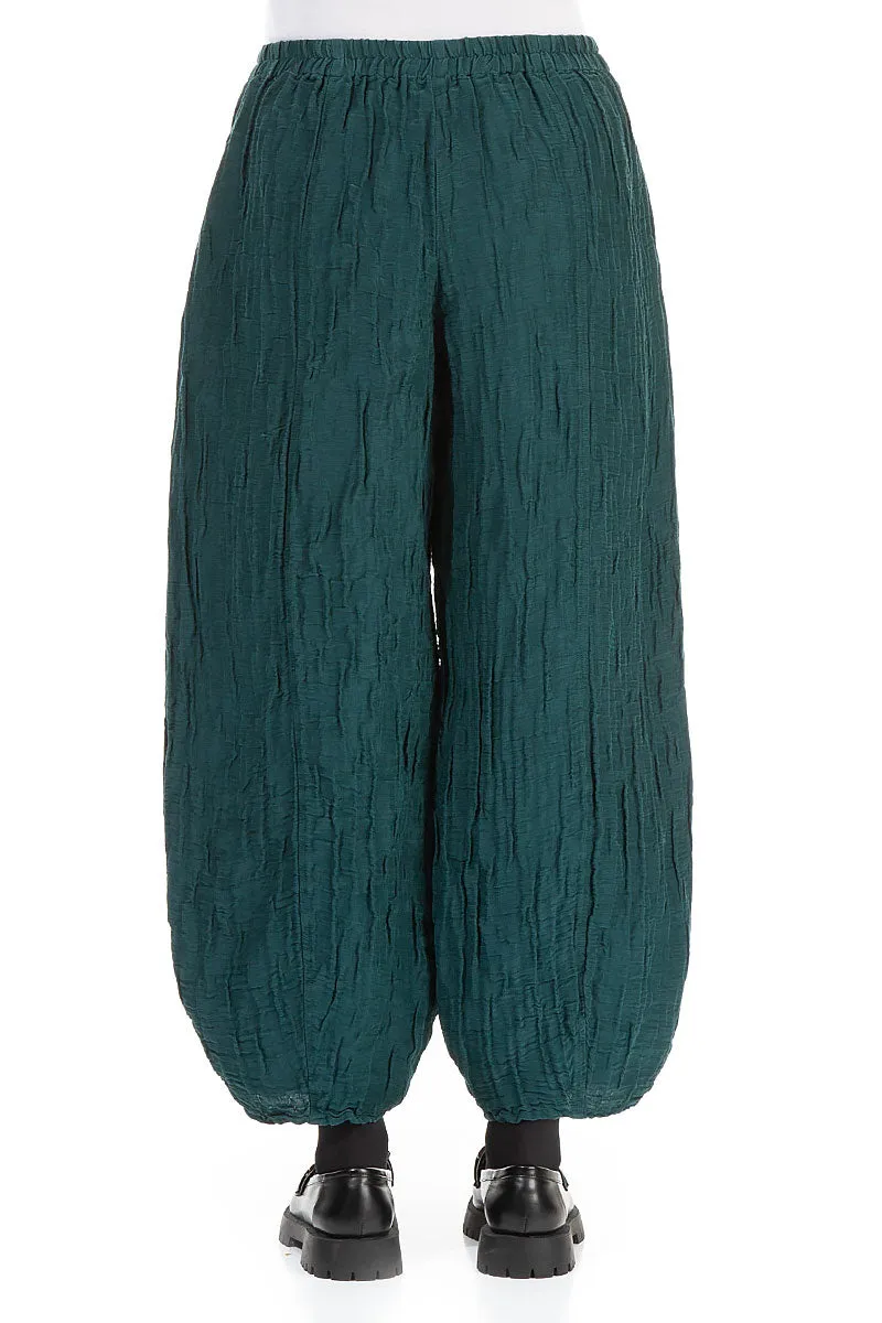 Taper Emerald Crinkled Silk Linen Trousers