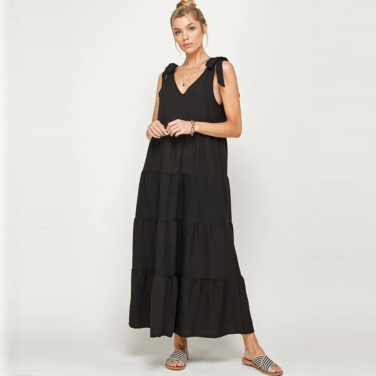 Tie-Shoulder Boho Maxi Dress