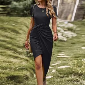 Twisted Front Asymmetrical Fitted Dress