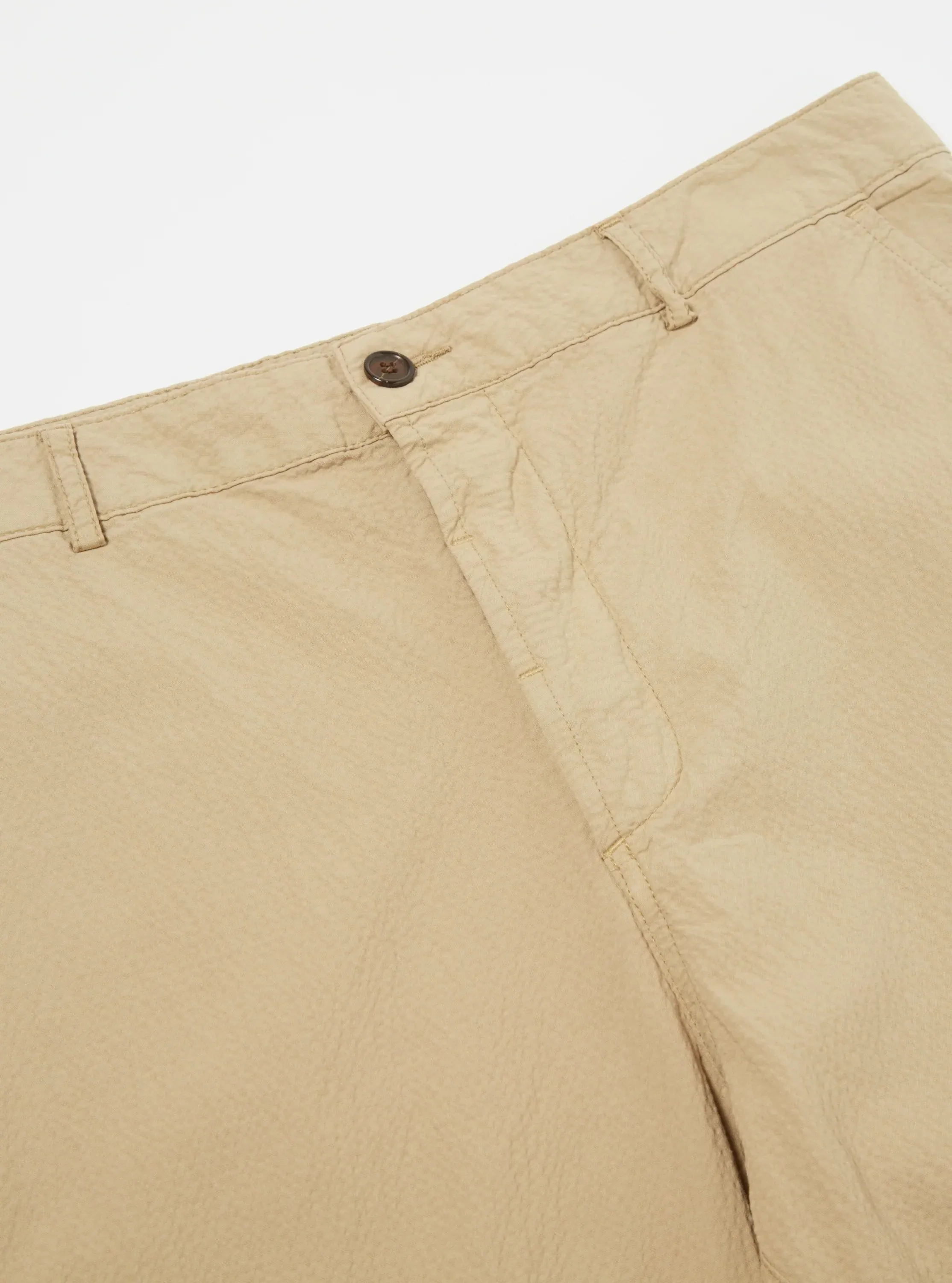 Universal Works Military Chino In Summer Oak Seersucker II