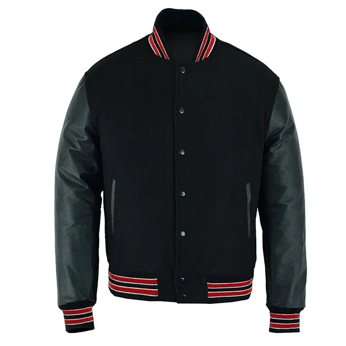 Varsity Jacket - Solid Black/Multi Red Trim