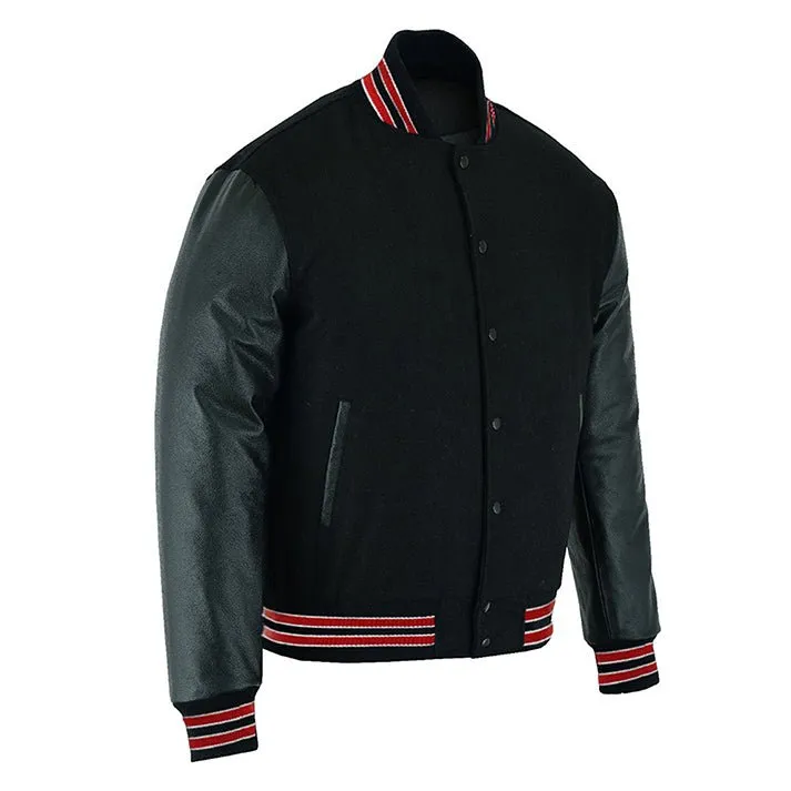 Varsity Jacket - Solid Black/Multi Red Trim