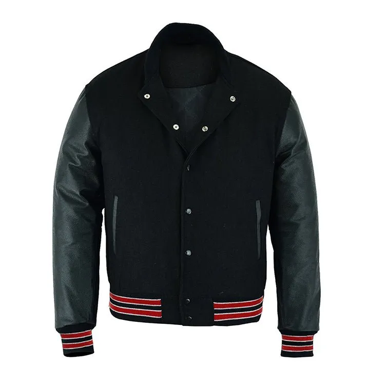 Varsity Jacket - Solid Black/Multi Red Trim