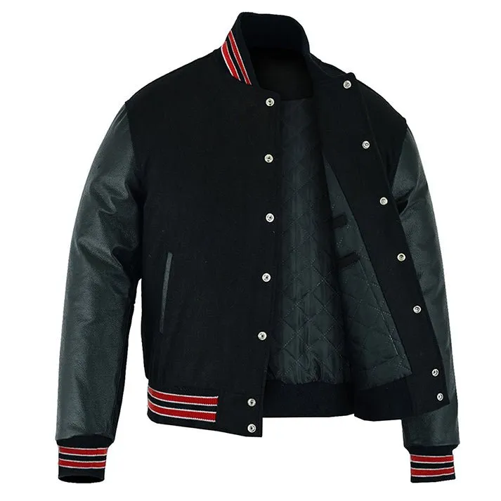 Varsity Jacket - Solid Black/Multi Red Trim