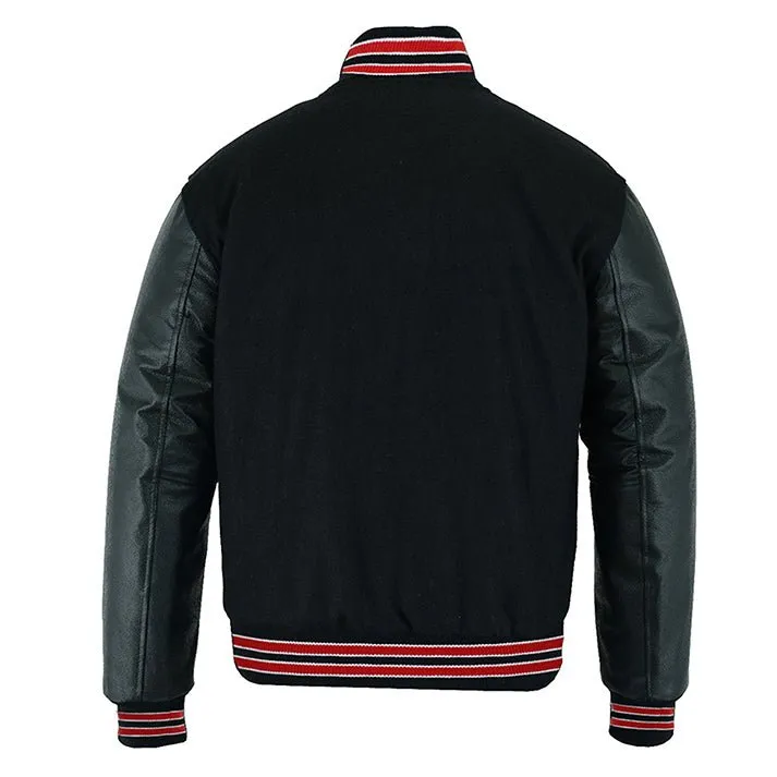 Varsity Jacket - Solid Black/Multi Red Trim