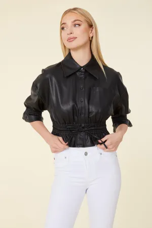 Vegan Leather Short Shirt Jacket