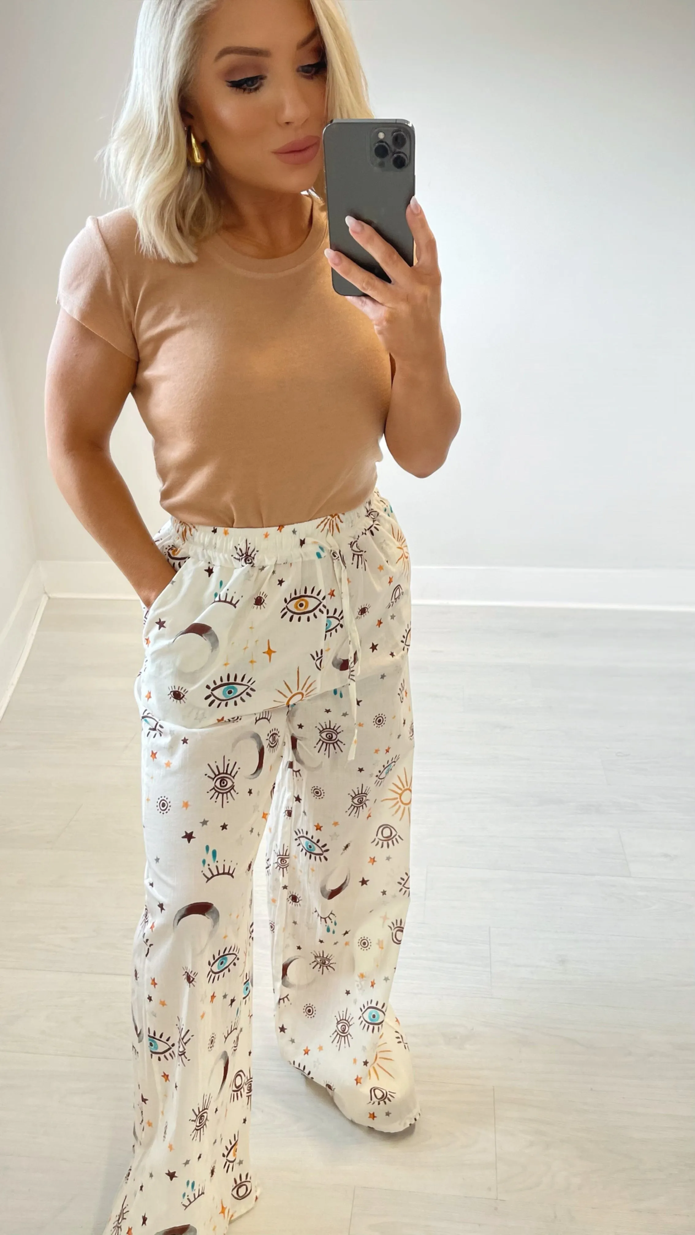 VERENA PRINT COTTON TROUSERS - IVORY