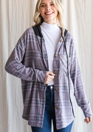 Vintage Charcoal Plaid Hoodie Shacket Made in USA