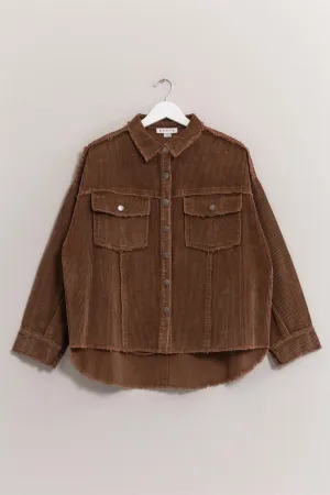 Washed Corduroy Frayed Shacket