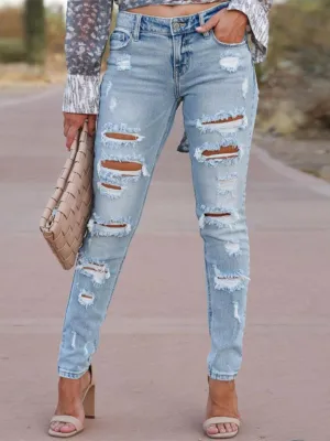 Washed Distressed Ripped Slim Jeans