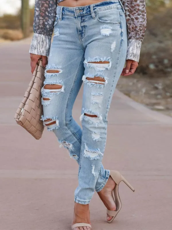 Washed Distressed Ripped Slim Jeans