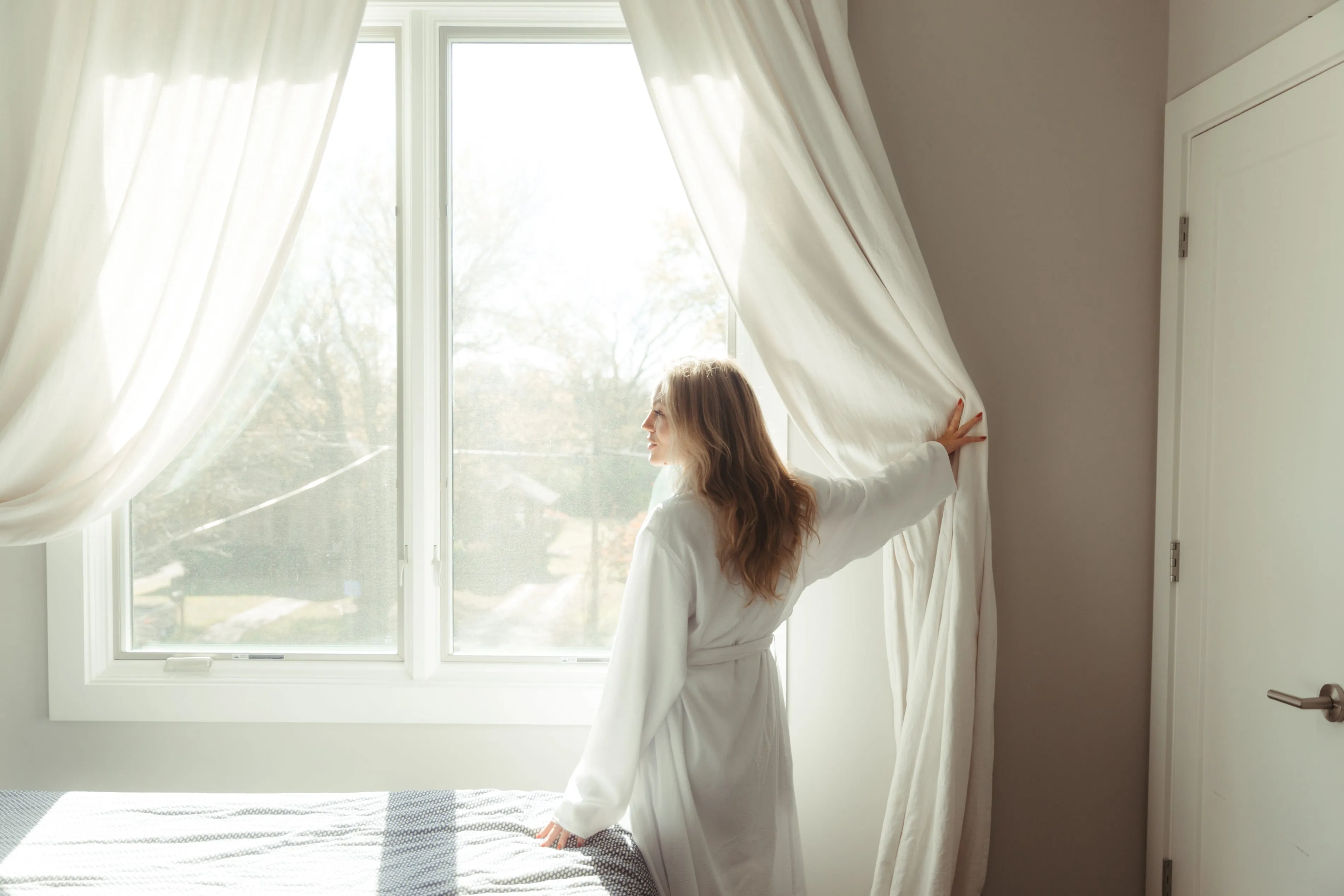 White Seersucker Double Layer Robe