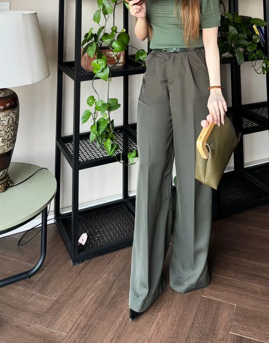 Wide Georgette Pants Olive