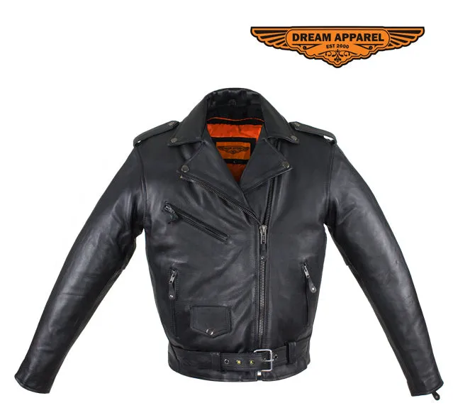 Womens Black Naked Cowhide Leather Motorcycle Jacket W/ Half Belt