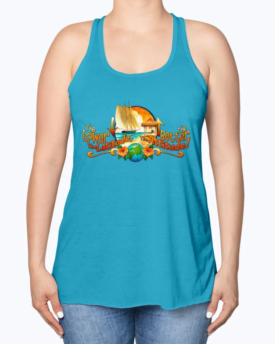 Womens Vintage Classic Latitude Attitude Graphic Flowy Beach Tank Top