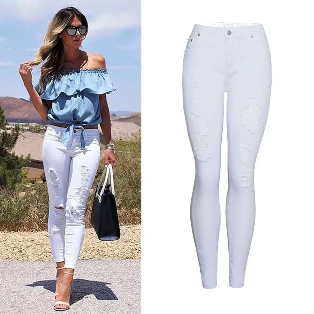 Women's White Slim Fit & High Waist Jeans