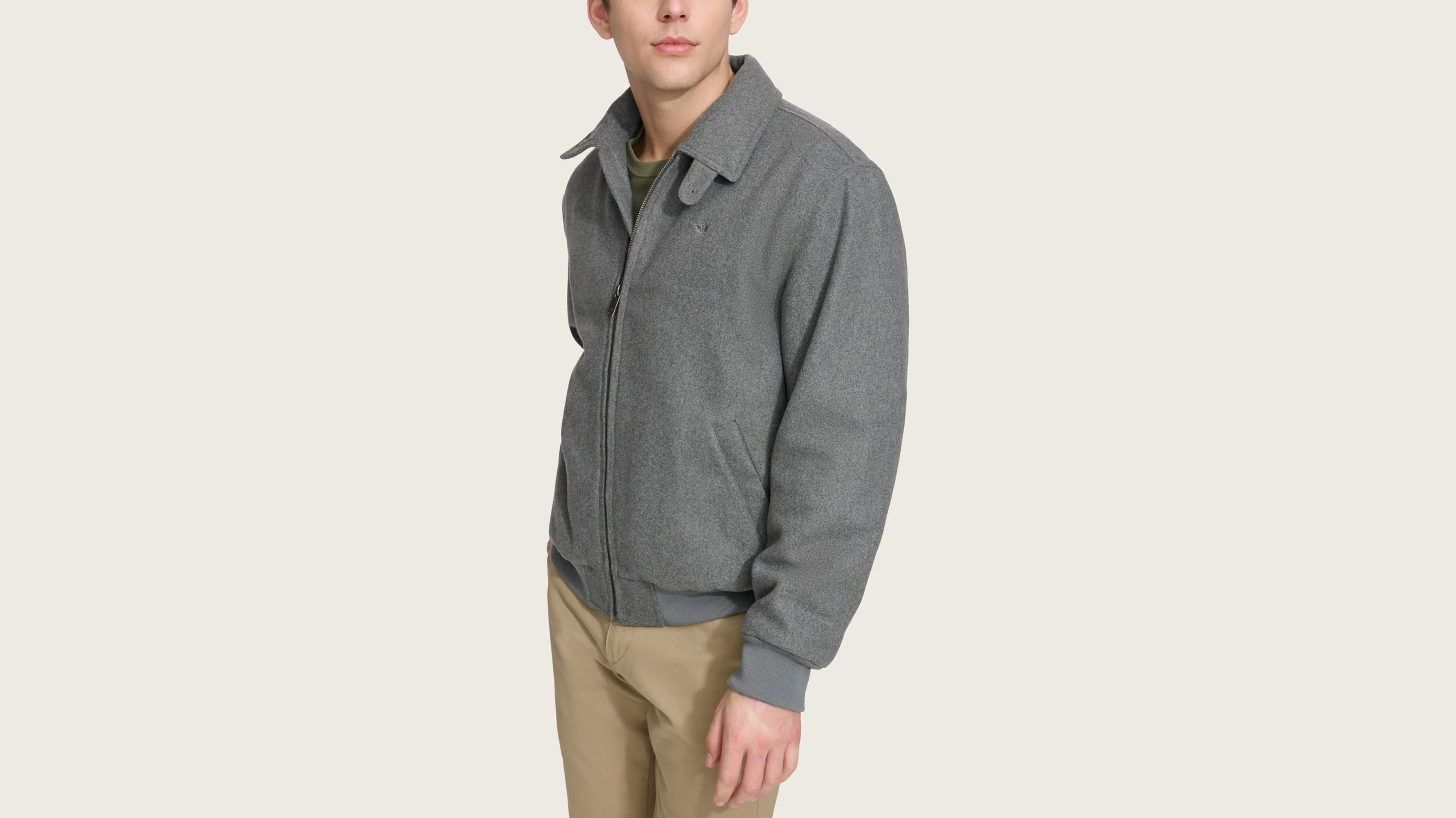 Wool Blend Laydown Collar Bomber Jacket