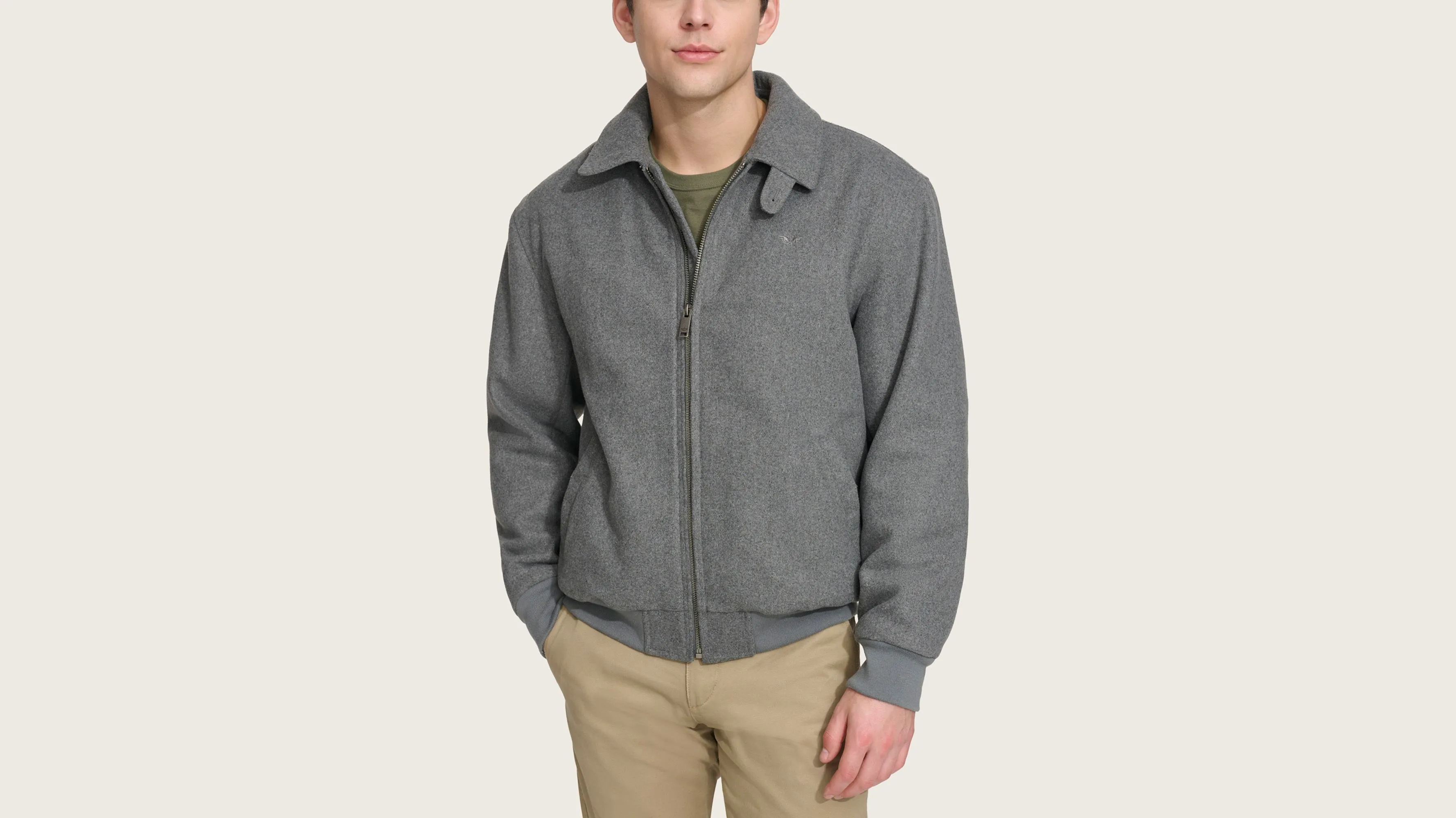 Wool Blend Laydown Collar Bomber Jacket