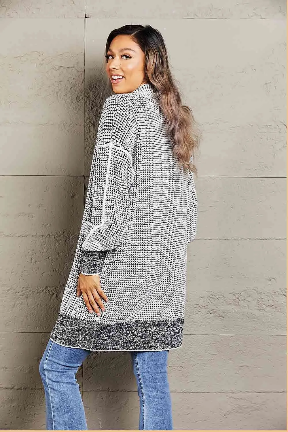 Woven Right Heathered Open Front Longline Cardigan