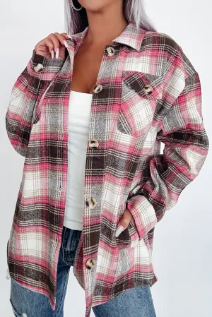 Xanel Shacket | Casual Roze Plaid Flap Pocket Shacket