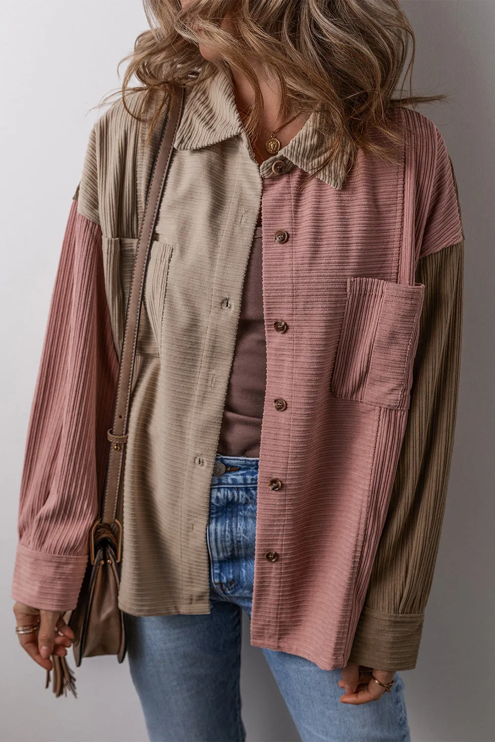 Xavienne Shacket | Vrouwen Kleurblok Corduroy Shacket