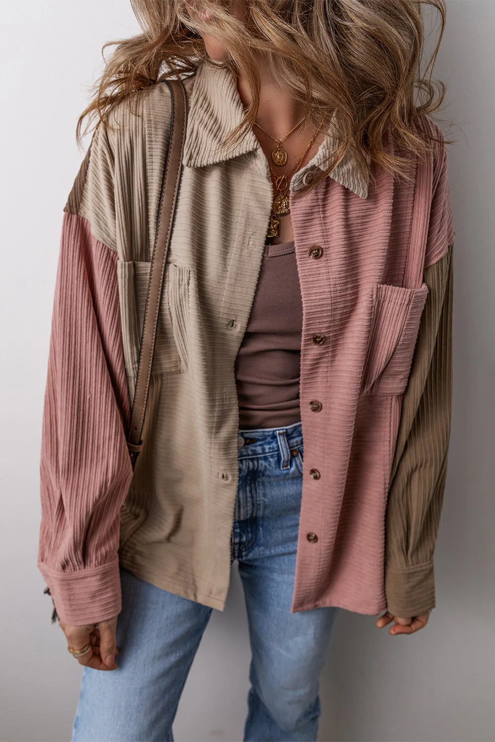 Xavienne Shacket | Vrouwen Kleurblok Corduroy Shacket