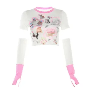 Y2K Kitten Top & Gloves Co-Ord