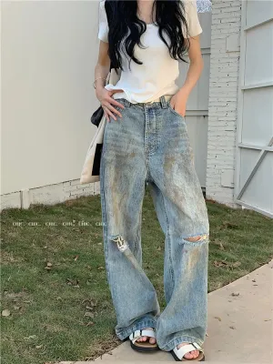 Y2k Ripped High Waist Straight Leg Jeans