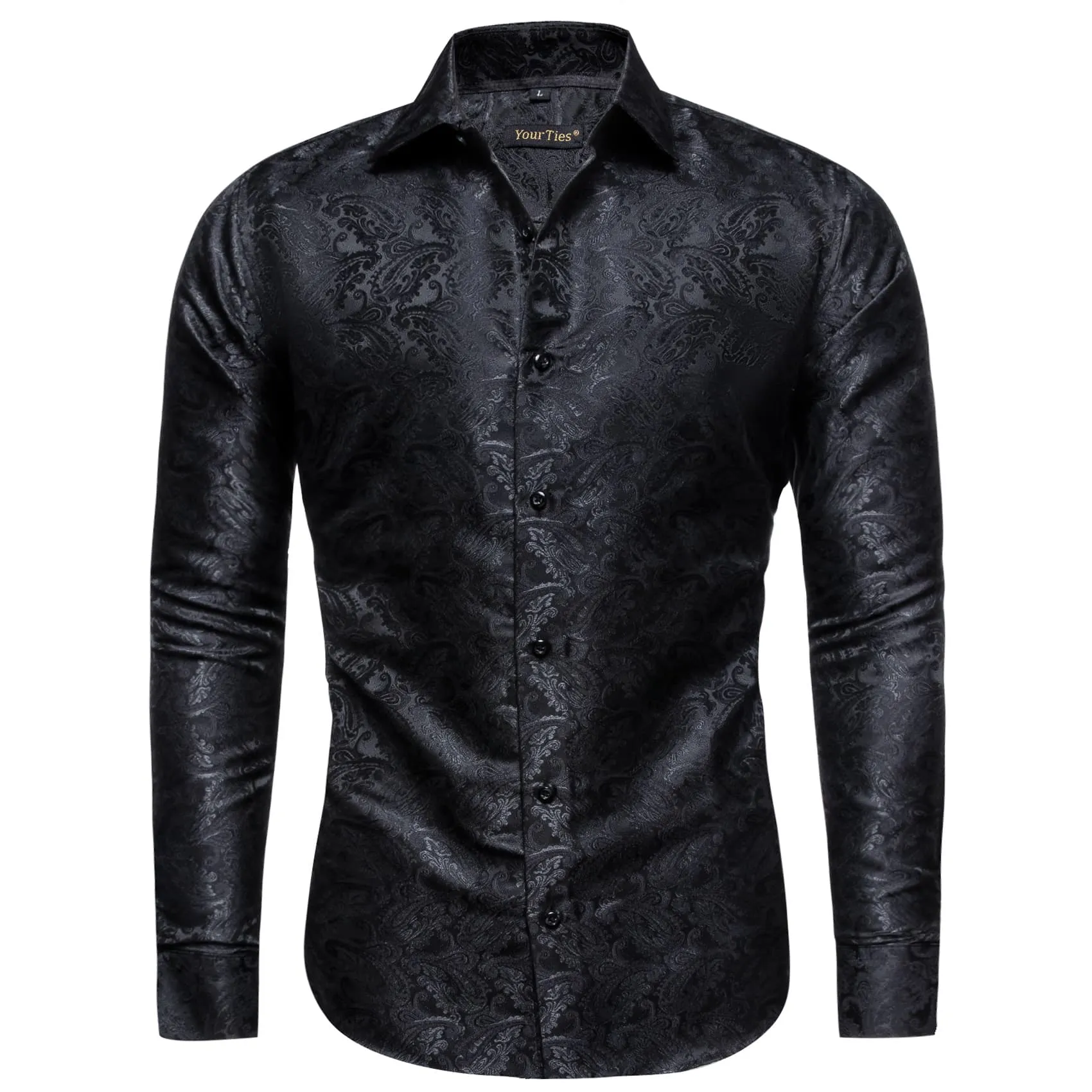 YourTies Black Long Sleeve Shirt Jacquard Floral Men's Dress Shirt